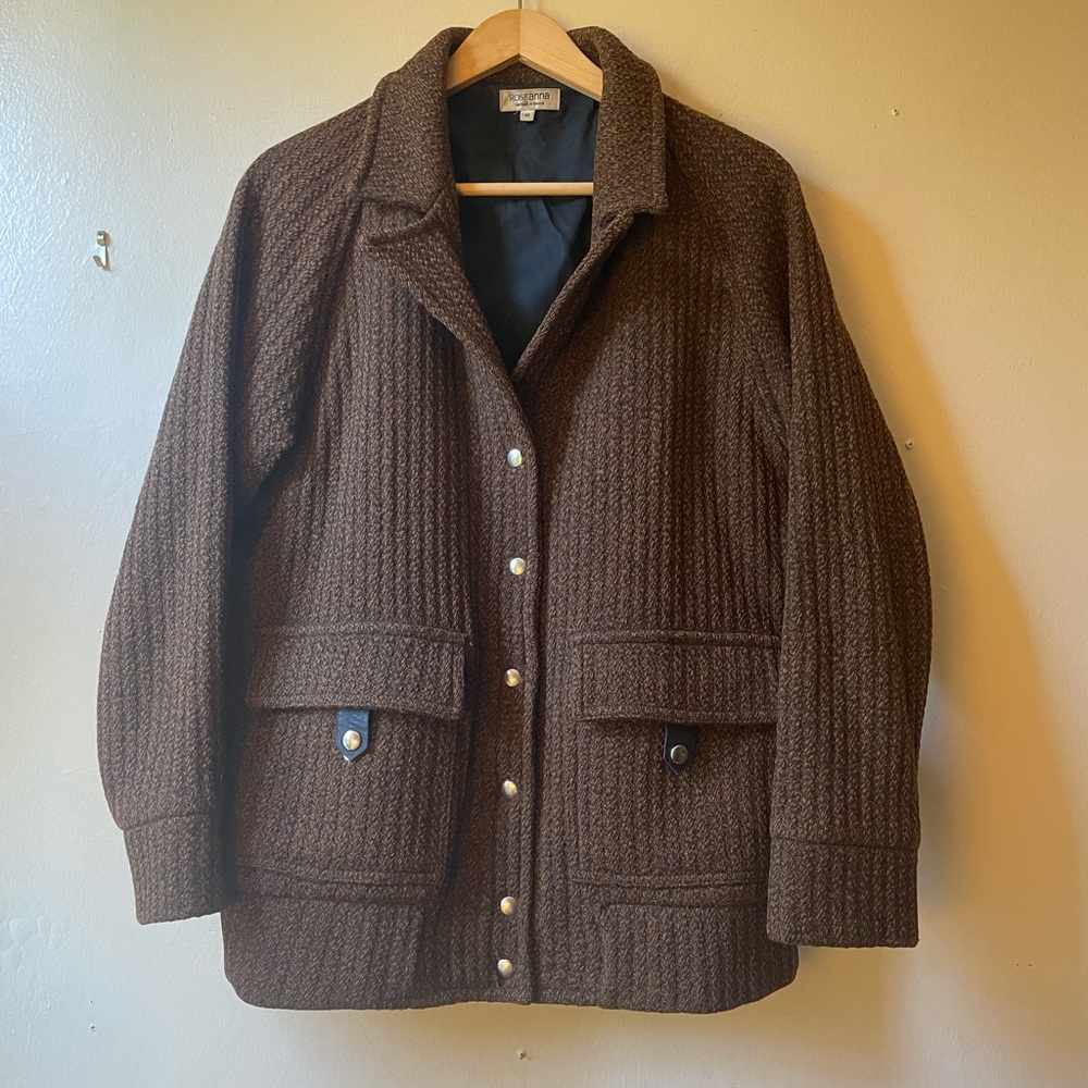 Made in France Roseanna brown wool jacket with black leather accents